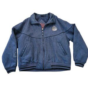 Mid West Garment L Wool Blend Charcoal Gray Bomber Jacket Embroidered Wolf Patch